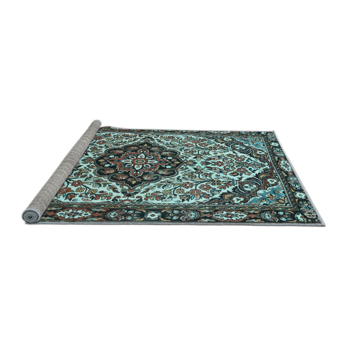 Sideview of Machine Washable Persian Light Blue Traditional Rug, wshtr4072lblu