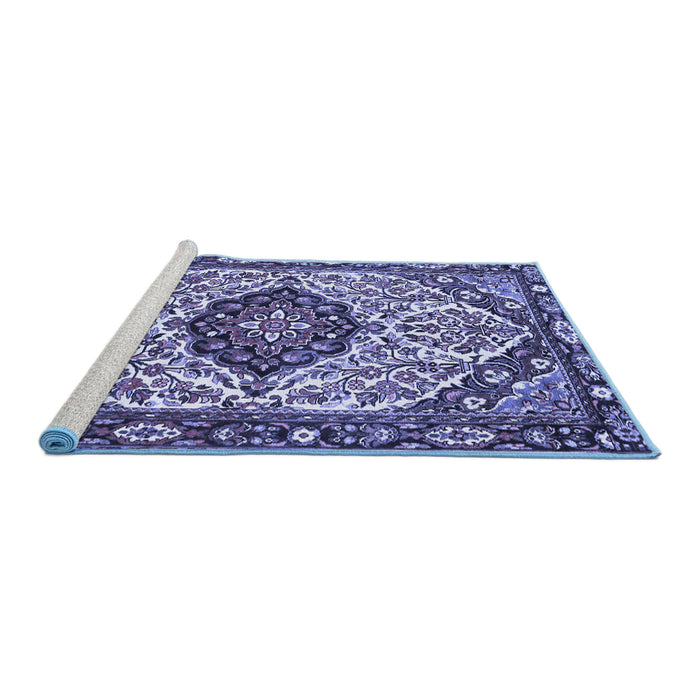 Sideview of Machine Washable Persian Blue Traditional Rug, wshtr4072blu