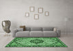 Machine Washable Persian Emerald Green Traditional Area Rugs in a Living Room,, wshtr4072emgrn