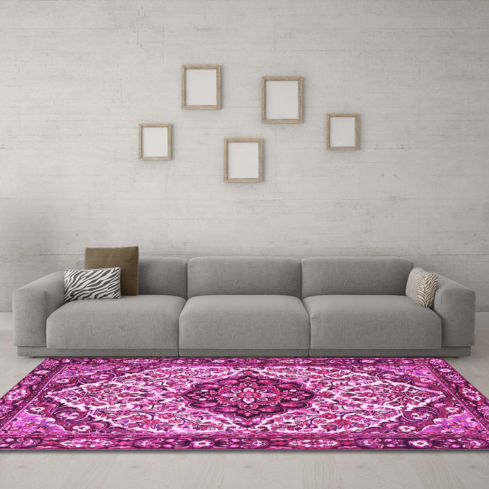 Machine Washable Persian Pink Traditional Rug in a Living Room, wshtr4072pnk