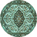 Round Machine Washable Persian Turquoise Traditional Area Rugs, wshtr4072turq