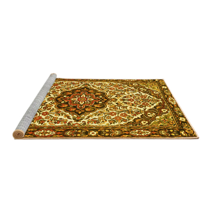 Sideview of Machine Washable Persian Yellow Traditional Rug, wshtr4072yw