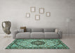 Machine Washable Persian Turquoise Traditional Area Rugs in a Living Room,, wshtr4072turq