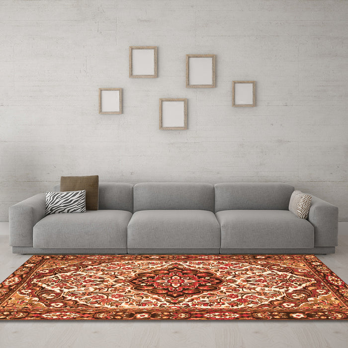 Machine Washable Persian Orange Traditional Area Rugs in a Living Room, wshtr4072org