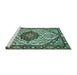 Sideview of Machine Washable Persian Turquoise Traditional Area Rugs, wshtr4072turq