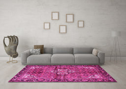 Machine Washable Persian Pink Traditional Rug in a Living Room, wshtr4073pnk