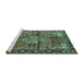 Sideview of Machine Washable Persian Turquoise Traditional Area Rugs, wshtr4073turq