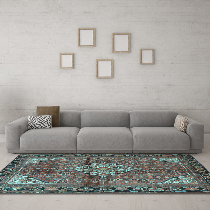 Machine Washable Persian Light Blue Traditional Rug in a Living Room, wshtr4073lblu