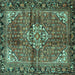 Square Machine Washable Persian Turquoise Traditional Area Rugs, wshtr4073turq