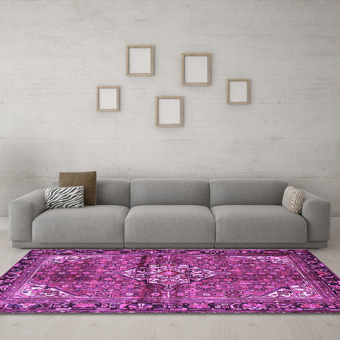 Machine Washable Persian Purple Traditional Area Rugs in a Living Room, wshtr4073pur
