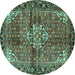 Round Machine Washable Persian Turquoise Traditional Area Rugs, wshtr4073turq