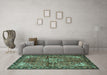 Machine Washable Persian Turquoise Traditional Area Rugs in a Living Room,, wshtr4073turq