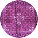 Round Machine Washable Persian Purple Traditional Area Rugs, wshtr4073pur