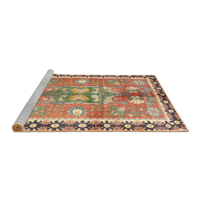 Sideview of Machine Washable Traditional Brown Green Rug, wshtr4074
