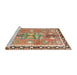 Sideview of Machine Washable Traditional Brown Green Rug, wshtr4074