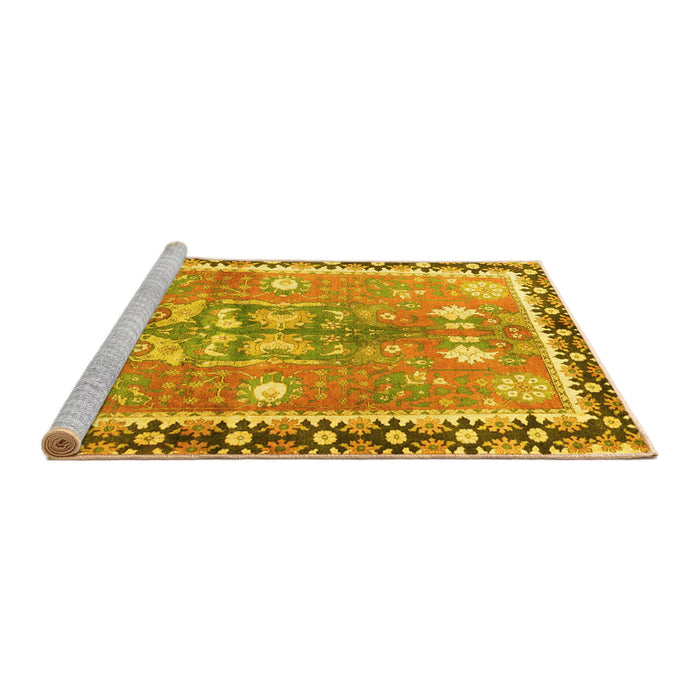 Sideview of Machine Washable Persian Yellow Traditional Rug, wshtr4074yw