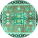 Round Machine Washable Persian Turquoise Traditional Area Rugs, wshtr4074turq