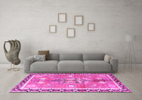 Machine Washable Persian Pink Traditional Rug, wshtr4074pnk