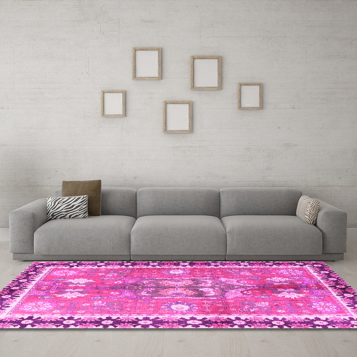 Machine Washable Persian Pink Traditional Rug in a Living Room, wshtr4074pnk