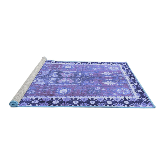 Sideview of Machine Washable Persian Blue Traditional Rug, wshtr4074blu