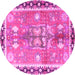 Round Machine Washable Persian Pink Traditional Rug, wshtr4074pnk