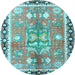 Round Machine Washable Persian Light Blue Traditional Rug, wshtr4074lblu