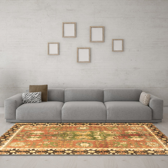 Machine Washable Persian Brown Traditional Rug in a Living Room,, wshtr4074brn