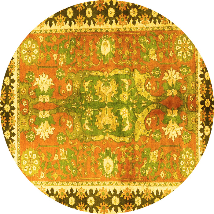 Round Machine Washable Persian Yellow Traditional Rug, wshtr4074yw