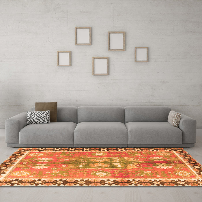 Machine Washable Persian Orange Traditional Area Rugs in a Living Room, wshtr4074org