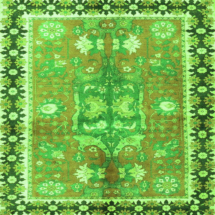 Round Machine Washable Persian Green Traditional Area Rugs, wshtr4074grn