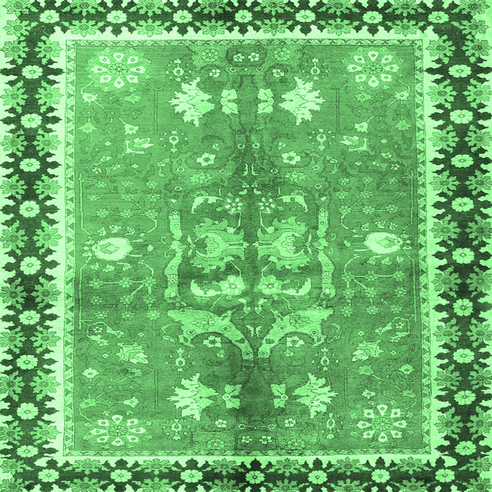 Square Machine Washable Persian Emerald Green Traditional Area Rugs, wshtr4074emgrn