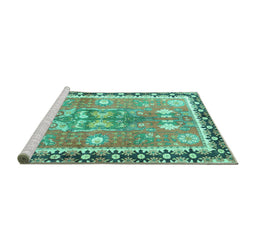 Sideview of Machine Washable Persian Turquoise Traditional Area Rugs, wshtr4074turq