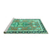 Sideview of Machine Washable Persian Turquoise Traditional Area Rugs, wshtr4074turq