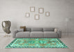 Machine Washable Persian Turquoise Traditional Area Rugs in a Living Room,, wshtr4074turq