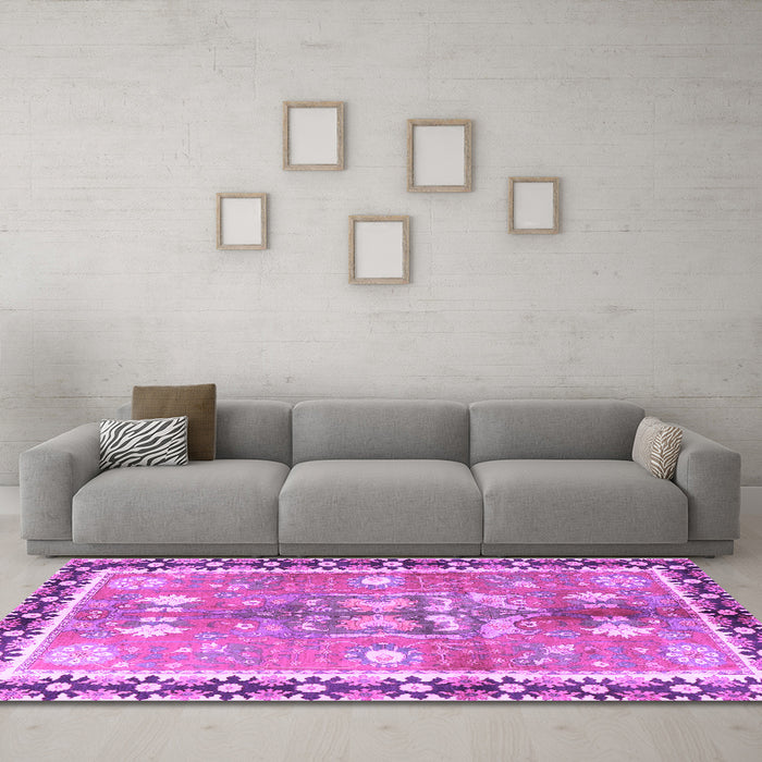 Machine Washable Persian Purple Traditional Area Rugs in a Living Room, wshtr4074pur