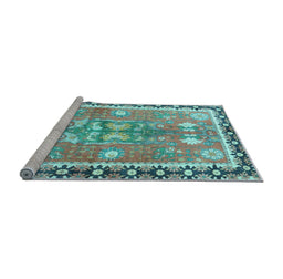 Sideview of Machine Washable Persian Light Blue Traditional Rug, wshtr4074lblu