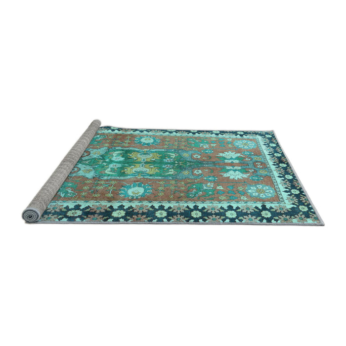 Sideview of Machine Washable Persian Light Blue Traditional Rug, wshtr4074lblu