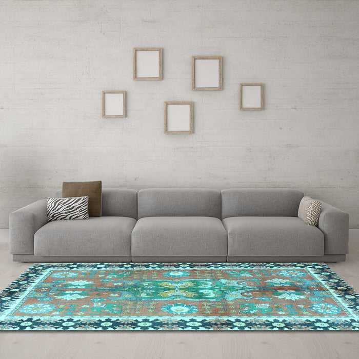 Machine Washable Persian Light Blue Traditional Rug in a Living Room, wshtr4074lblu
