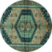 Round Machine Washable Persian Turquoise Traditional Area Rugs, wshtr4075turq