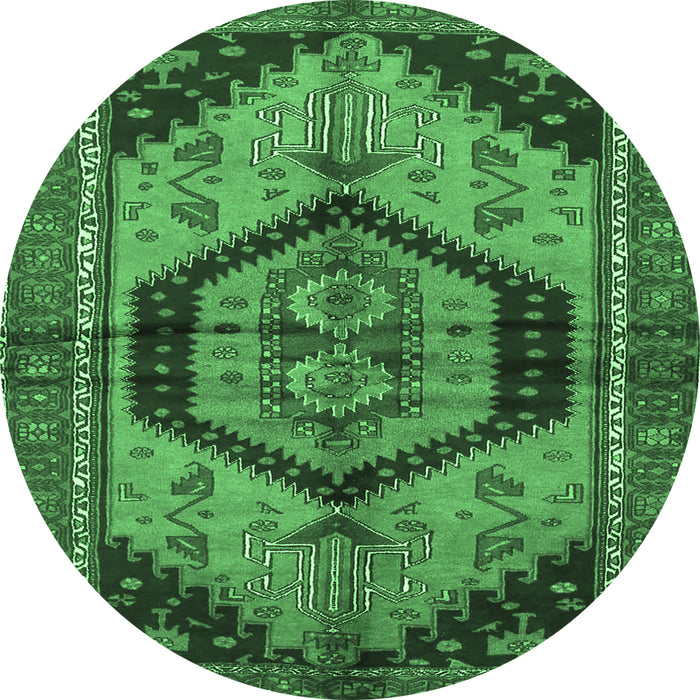 Round Machine Washable Persian Emerald Green Traditional Area Rugs, wshtr4075emgrn