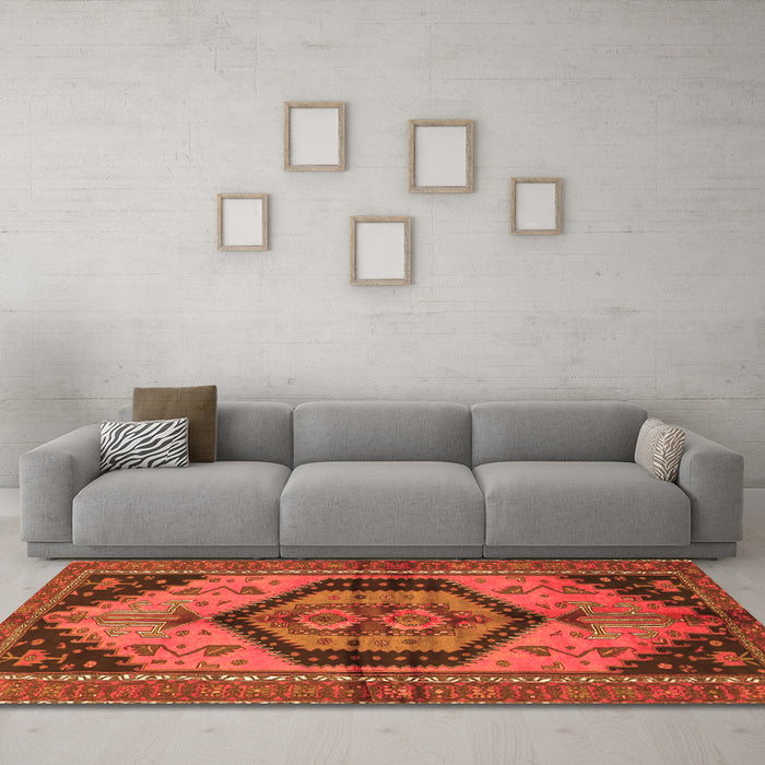 Machine Washable Persian Orange Traditional Area Rugs in a Living Room, wshtr4075org