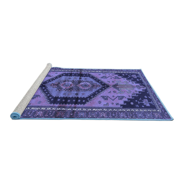 Sideview of Machine Washable Persian Blue Traditional Rug, wshtr4075blu