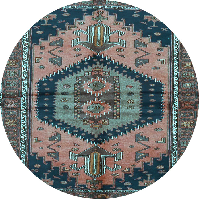 Round Machine Washable Persian Light Blue Traditional Rug, wshtr4075lblu