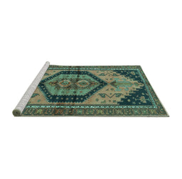 Sideview of Machine Washable Persian Turquoise Traditional Area Rugs, wshtr4075turq