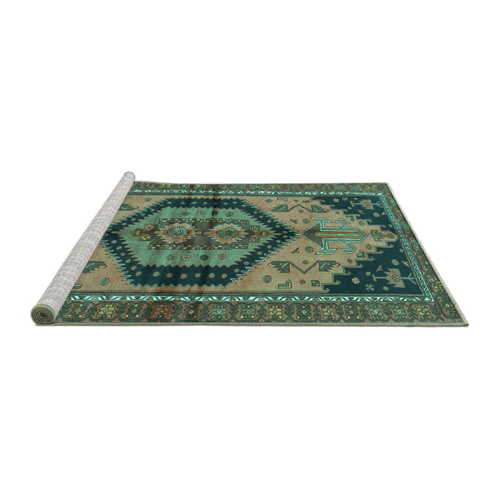 Sideview of Machine Washable Persian Turquoise Traditional Area Rugs, wshtr4075turq