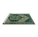 Sideview of Machine Washable Persian Turquoise Traditional Area Rugs, wshtr4075turq