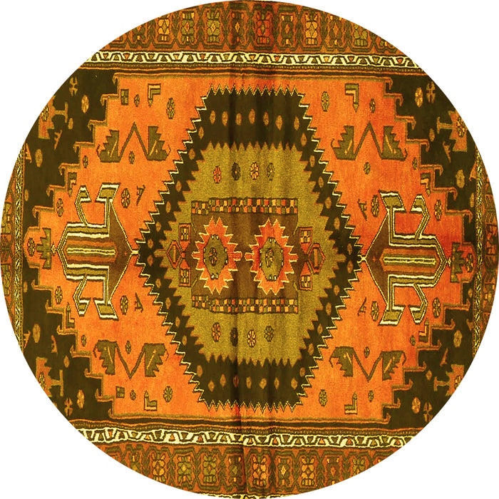 Round Machine Washable Persian Yellow Traditional Rug, wshtr4075yw