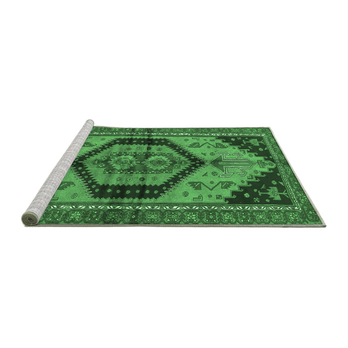 Sideview of Machine Washable Persian Emerald Green Traditional Area Rugs, wshtr4075emgrn