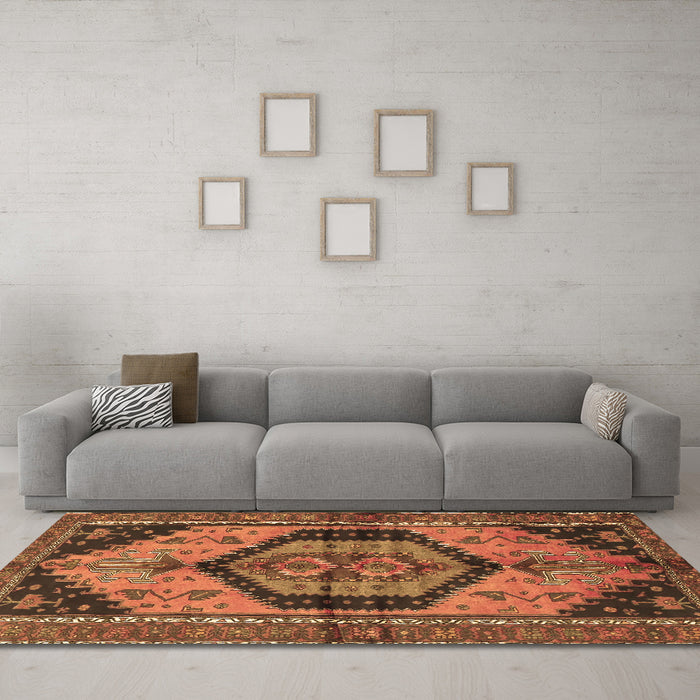 Machine Washable Persian Brown Traditional Rug in a Living Room,, wshtr4075brn