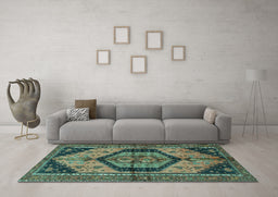 Machine Washable Persian Turquoise Traditional Area Rugs in a Living Room,, wshtr4075turq